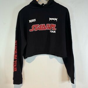 Justin Bieber Stadium Purpose Tour H&M Divided Cropped Hoodie Black Women medium